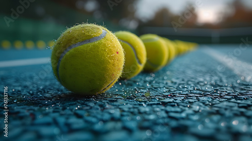 Close up of tennis ball on clay court./Tennis ball © Muhammad