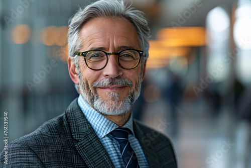 A man in a suit and glasses is smiling for the camera