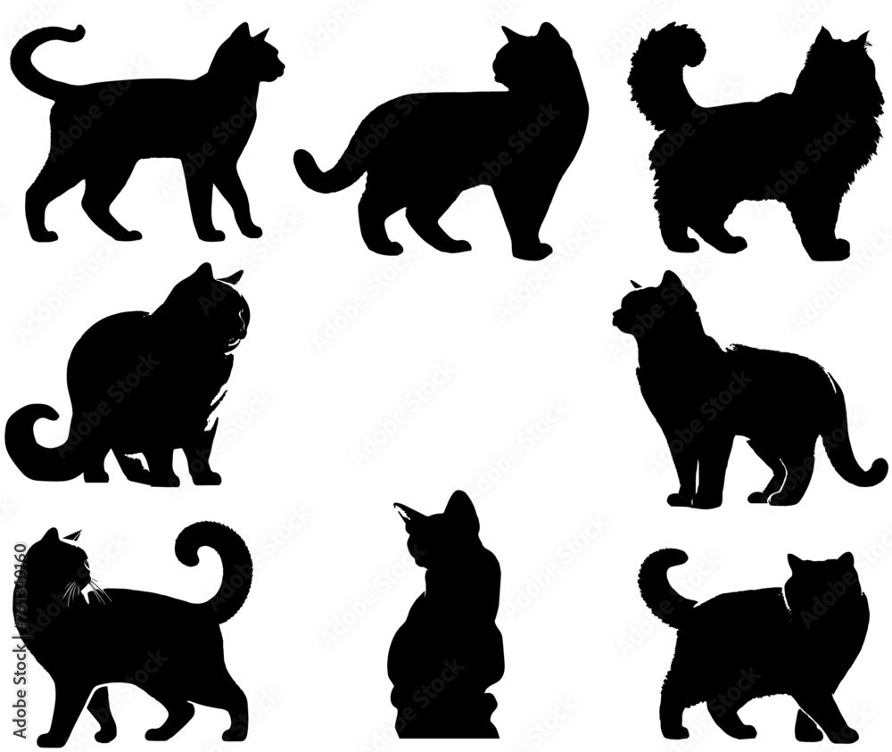 cat silhouette set - pack of 8 cats