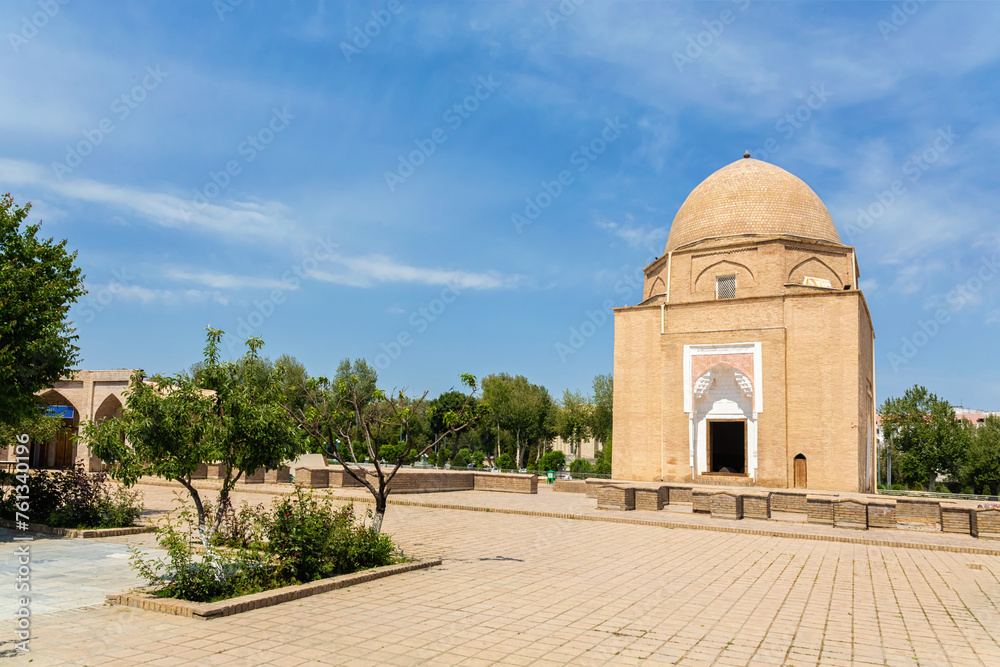 Fototapeta premium Samarkand, Uzbekistan. Rukhobod Mausoleum. Cloudy sky at background