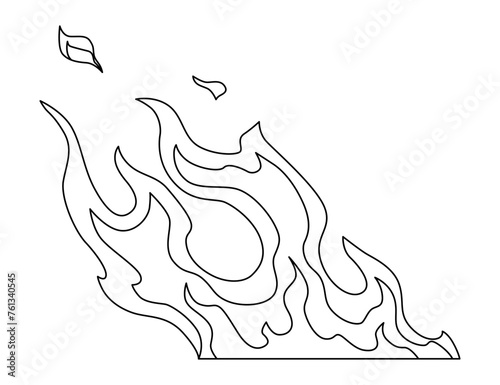 Fire flame line icon. Cartoon heat wildfire or bonfire, burn power fiery. Power light energy silhouette linear style. Campfire element in flat style