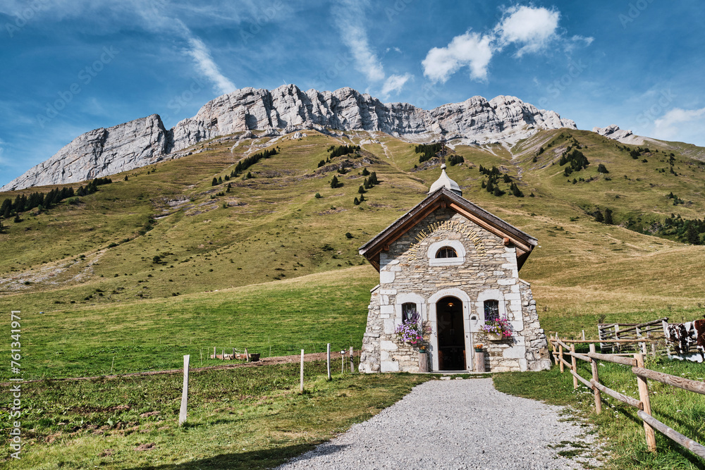 small stone chapel in the french alps in the summer small stone chapel in the french alps in the summer