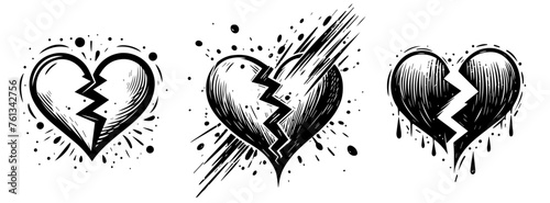 broken heart symbol of unhappy love black vector photo