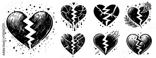 broken heart symbol of unhappy love black vector laser cutting engraving