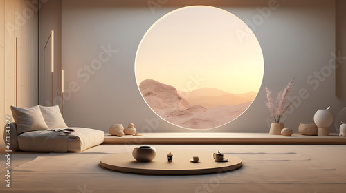 Sacred Sanctuary: The Transitional Meditational Room, a Harmonious Fusion of Serene Ambiance and Tranquil Design, Offering a Haven for Inner Reflection and Spiritual Connection in Every Element  photo