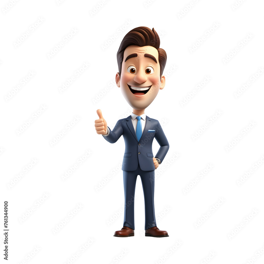 3D happy smiling businessman cartoon on transparent background. Businessman with thumb up. 3D happy smiling businessman cartoon on transparent background. Businessman with thumb up.