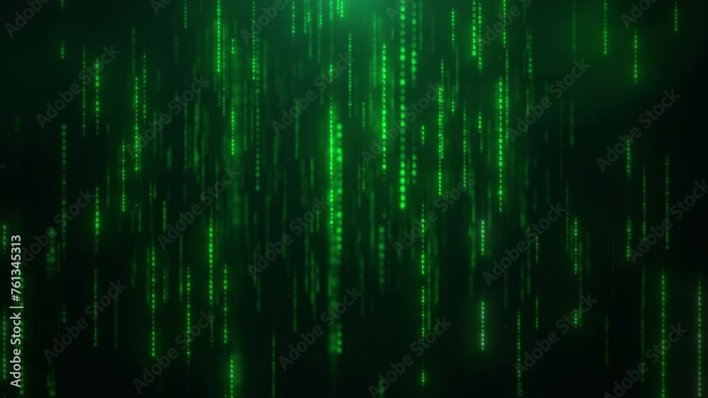 Abstract green digital binary code matrix rain wallpaper, symbolizing data, cybersecurity, and technology.