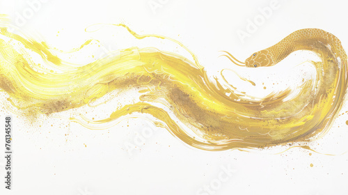 2025 Chinese New Year of Snake Template Background Abstract Elegant Gold Color Ink Art Painting Textured Brushstrokes Illustration Copy Space Lunar Calendar Design Happy Prosperous 16:9 50% Opacity photo