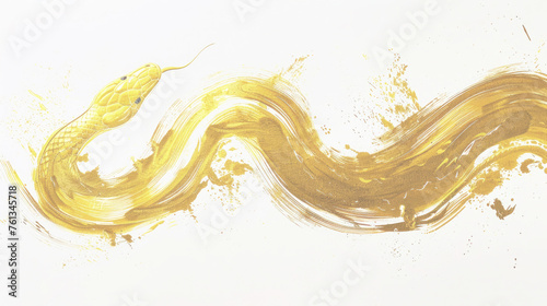 2025 Chinese New Year of Snake Template Background Abstract Elegant Gold Color Ink Art Painting Textured Brushstrokes Illustration Copy Space Lunar Calendar Design Happy Prosperous 16:9 50% Opacity