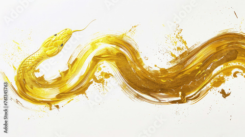2025 Chinese New Year of Snake Template Background Abstract Elegant Gold Color Ink Art Painting Textured Brushstrokes Illustration with Copy Space Lunar Calendar Design Happy Prosperous CNY 16:9