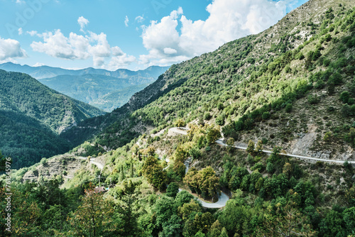 steep and winding mountain pass across the Col de Turini. photo