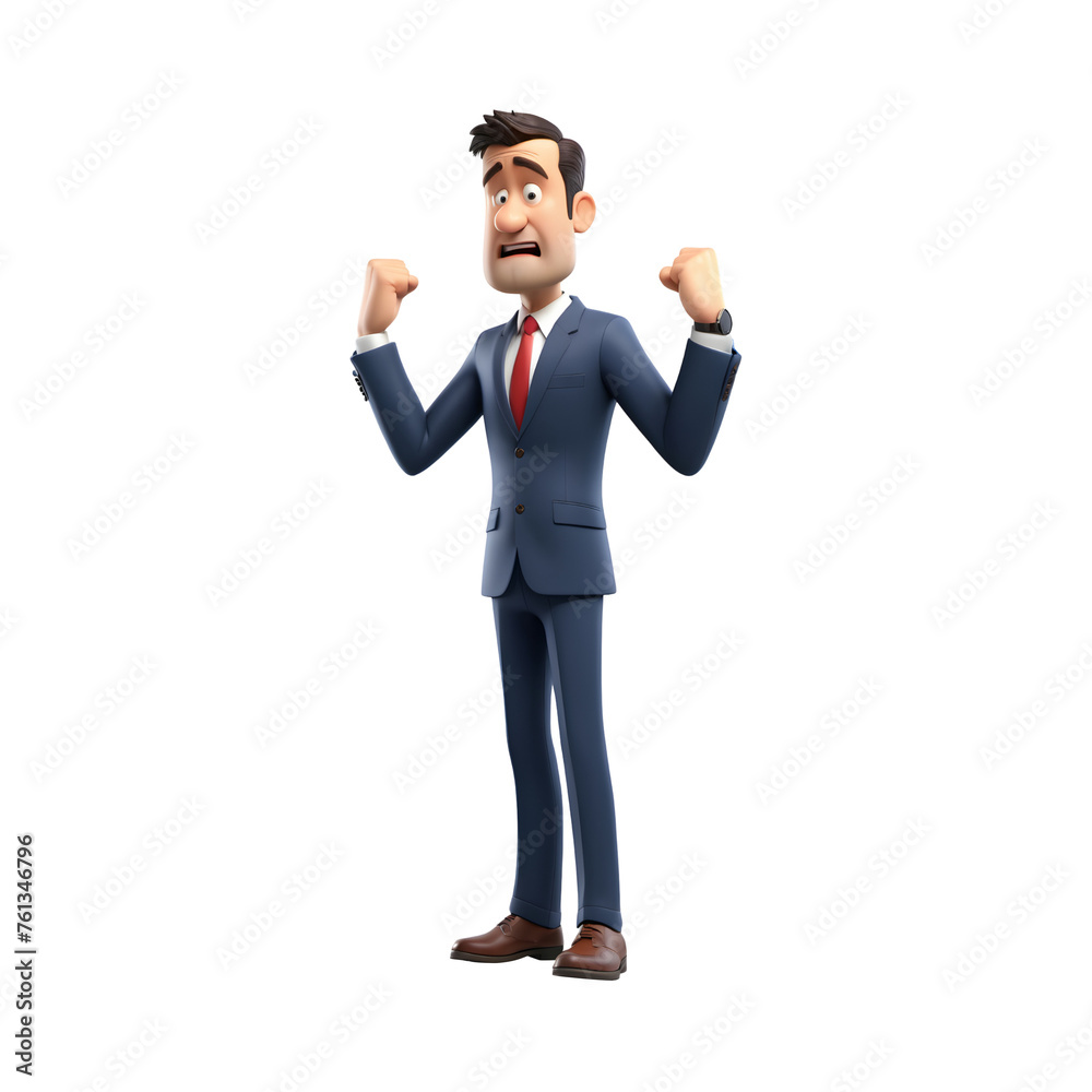 3D frustrated businessman cartoon on transparent background. 3D frustrated businessman cartoon on transparent background.