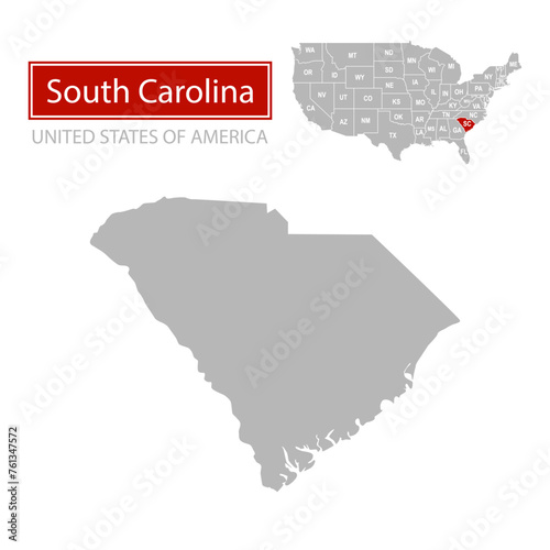 United States of America, South Carolina state, map borders of the USA South Carolina state.