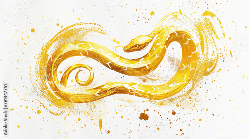 2025 Chinese New Year of Snake Template Background Abstract Elegant Gold Color Ink Art Painting Textured Brushstrokes Illustration with Copy Space Lunar Calendar Design Happy Prosperous CNY 16:9