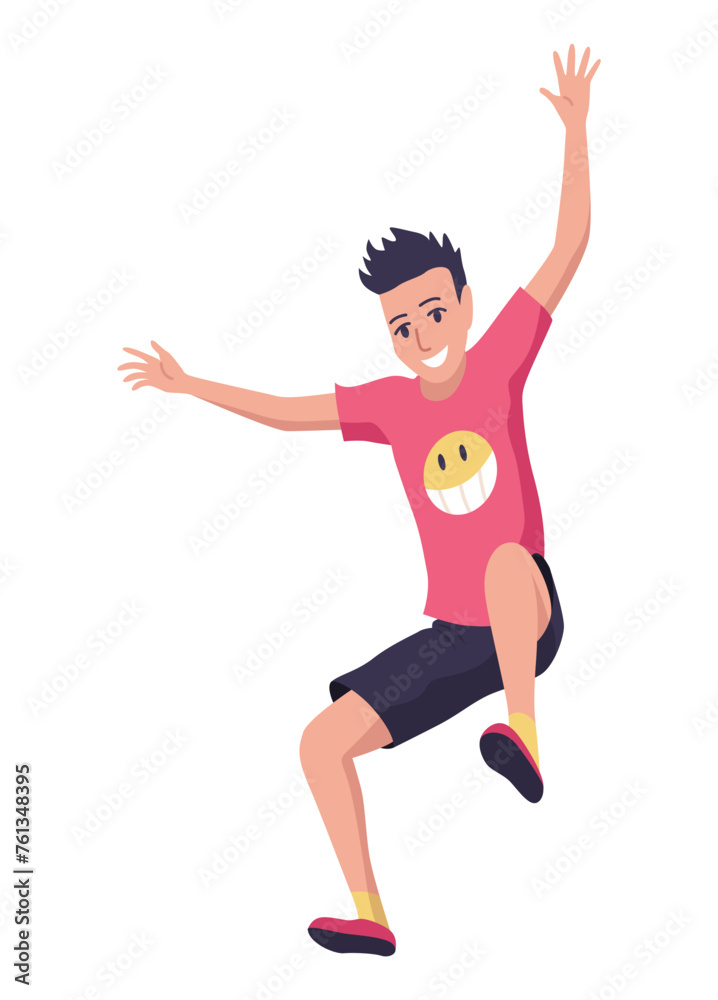 Kids jumping icon. Child activities design element. Indoor or outdoor fun, fitness jumping. Acrobatic and gymnastic exercises. Vector illustration
