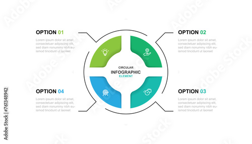 Design template infographic vector element with circular style and 4 step process suitable for web presentation and business information