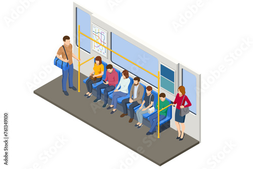 Isometric Subway underground train. People Passangers In Subway. Commuting passengers. Commuting passengers. Subway train collection. Vehicles designed to carry large numbers of passengers