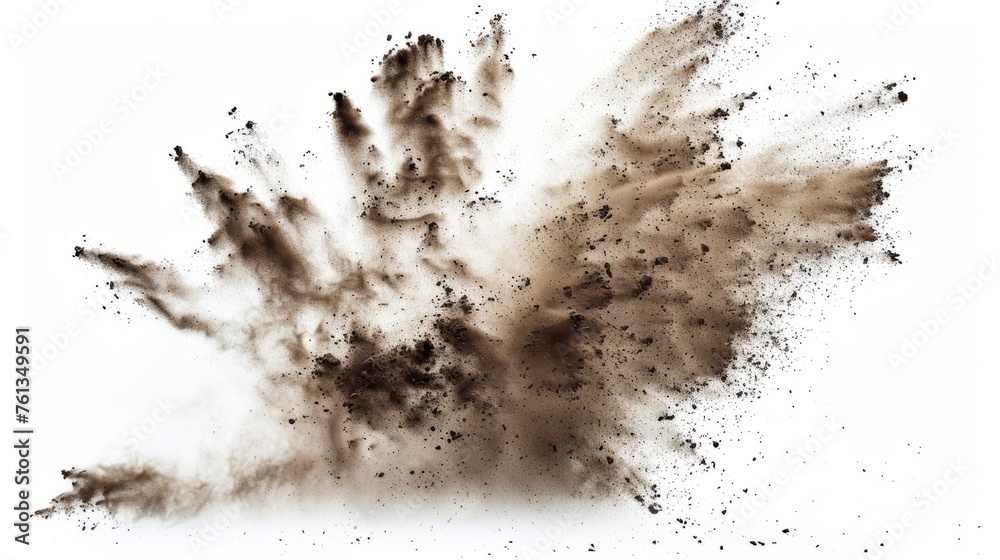 Dry soil explosion isolated on white background Dry soil explosion isolated on white background