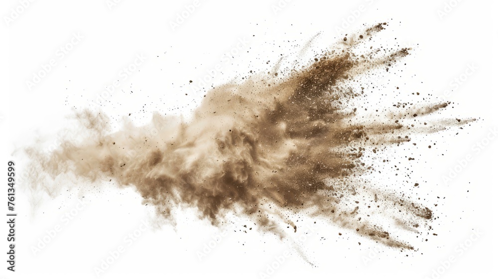 Dry soil explosion isolated on white background - obrazy, fototapety, plakaty 