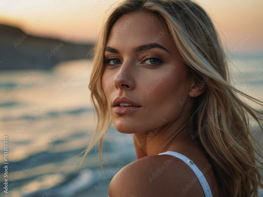 beautiful woman model on the beach closeup beautiful woman model on the beach closeup