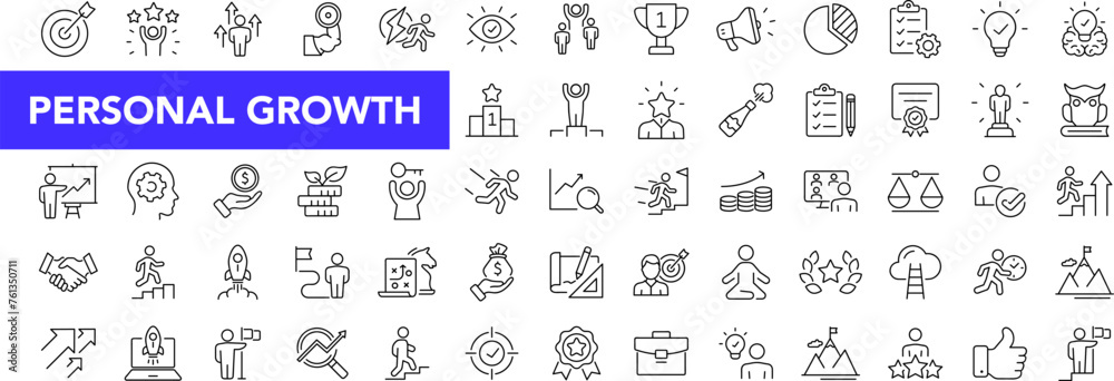 Personal growth and success icon set with editable stroke. Growth andsuccess thin line icon collection. Vector illustration