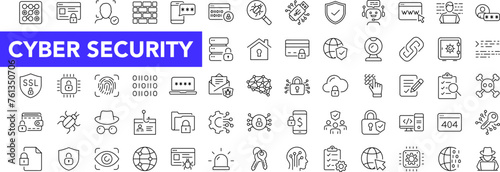 Cyber security and success icon set with editable stroke. Internet protection thin line icon collection. Vector illustration