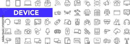 Devices icon set with editable stroke. Electronic devices and gadgets thin line icon collection. Vector illustration