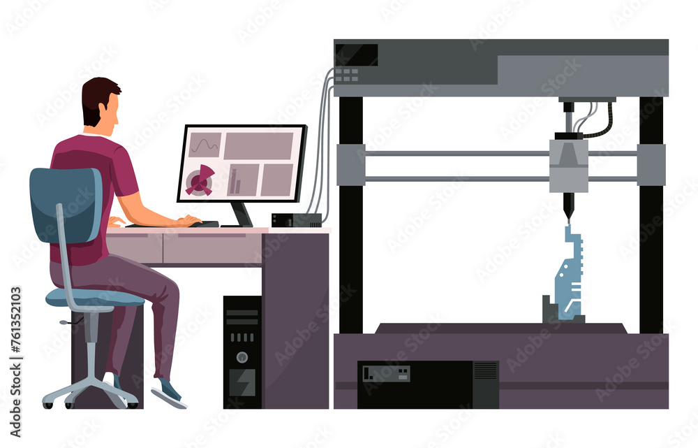 Developer and Engineer using 3d Printer for Creating Model in Laboratory. Modeling Printing Progress, Additive Technology Development, Innovation. Cartoon Flat Illustration Developer and Engineer using 3d Printer for Creating Model in Laboratory. Modeling Printing Progress, Additive Technology Development, Innovation. Cartoon Flat Illustration
