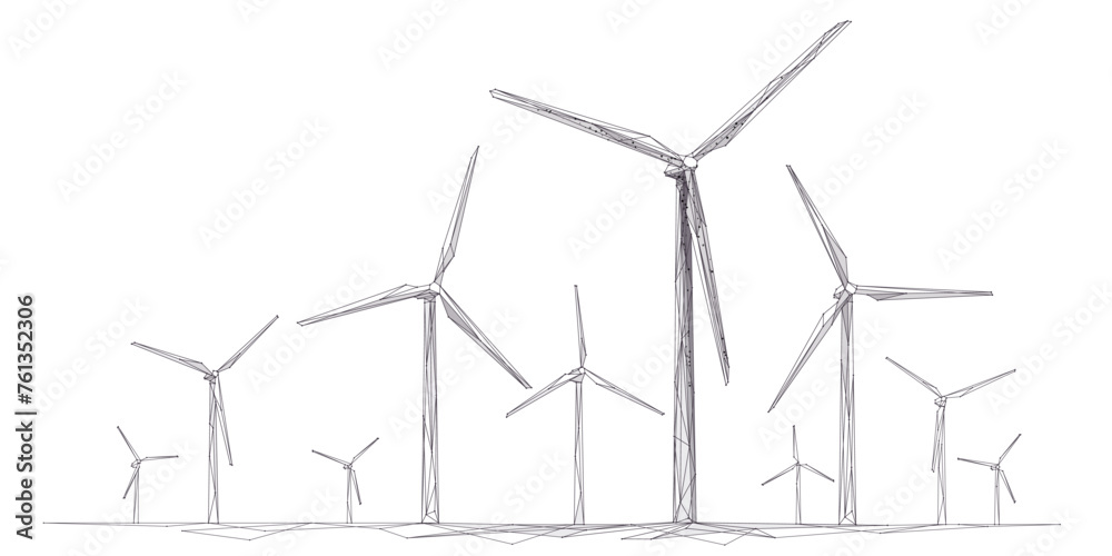 Wind Frame Drawing Wind Energy. Wind turbine farm. Sustainable or Green power concept ...