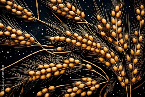 fractal burst background, Immerse yourself in the beauty of nature with an AI-generated image showcasing a close-up view of wheat fruit against a striking black background © SANA