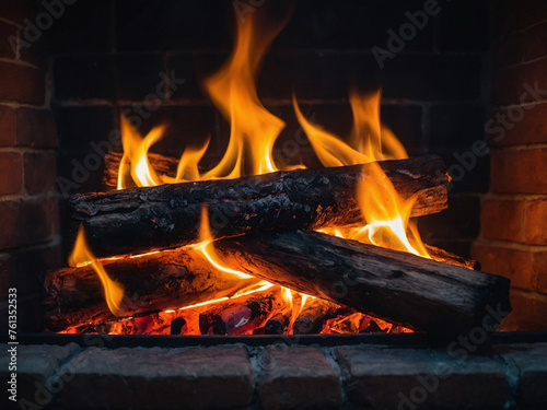 fire in a hot fireplace