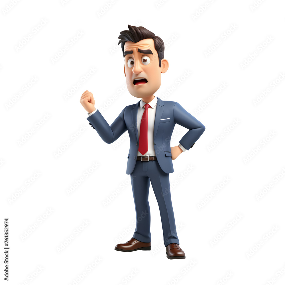 3D frustrated businessman cartoon on transparent background. 3D frustrated businessman cartoon on transparent background.