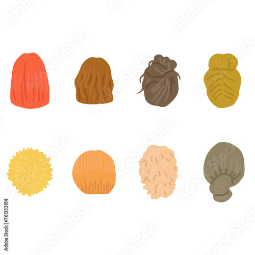 Women hairstyle concept. Collection with natural wigs and beautiful hairstyles. Back view illustration