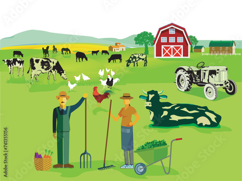 Farm und Landwirtschaft mit Tieren,  illustration