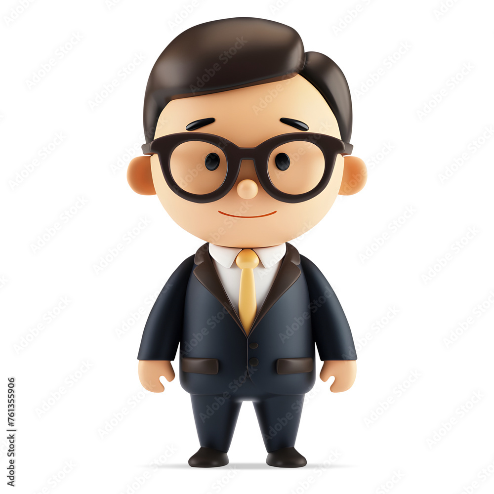 Cartoon Businessman in Suit Standing Confidently