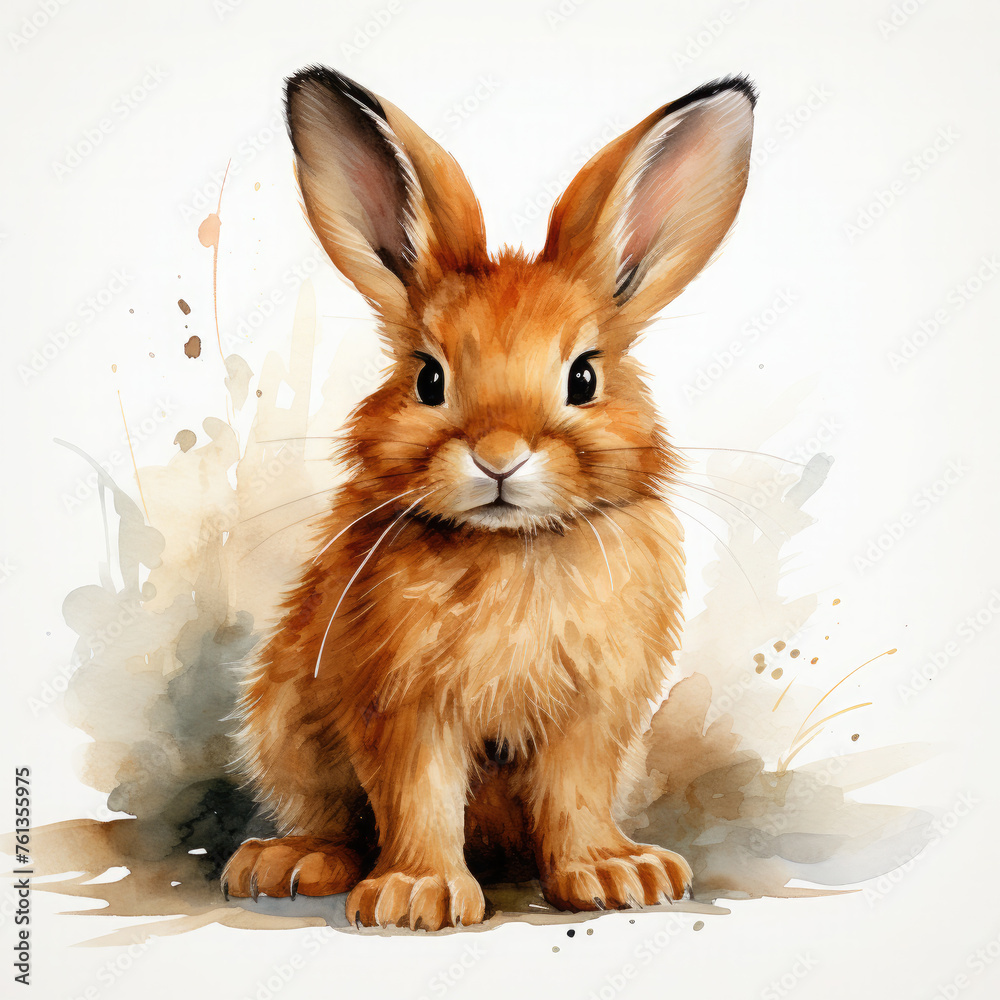 Fototapeta premium Watercolor Lionhead rabbit, clipart Illustration, Generative Ai