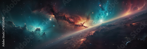 Colorful space galaxy, supernova nebula background