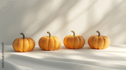 Raw of orange pumpkin isolated on pale white background, side view. Thanksgiving food banner with lots of copy space.