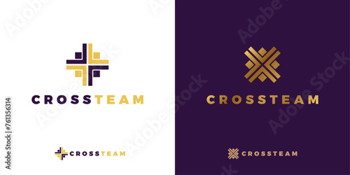 Cross, crossroad, teams, direction, meet, symbol for logo design