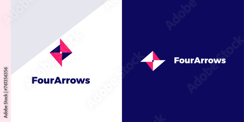 Arrows, direction, way, traffic, windmill, wrapped box symbol on blue background with electric pink accent