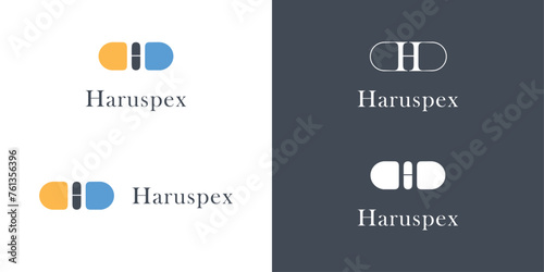 H and pill symbol logo design for pharma, drug store business