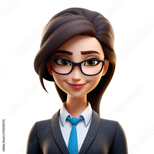 Smiling Cartoon Businesswoman in Professional Attire