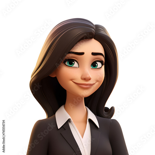 Smiling Cartoon Businesswoman in Professional Attire