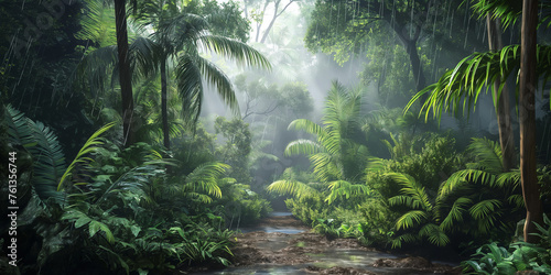Rainy tropical amazon forest