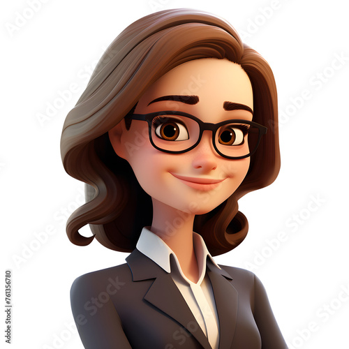 Smiling Cartoon Businesswoman in Professional Attire
