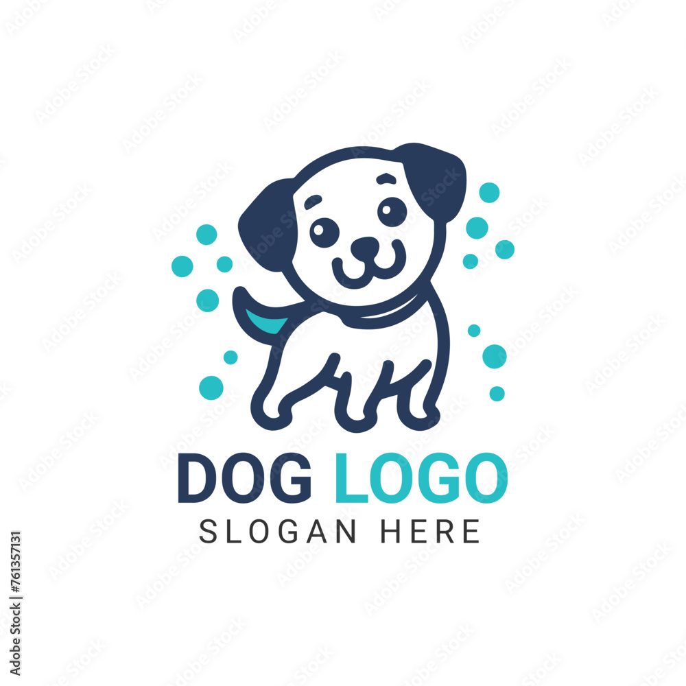 Playful dog logo with blue accents