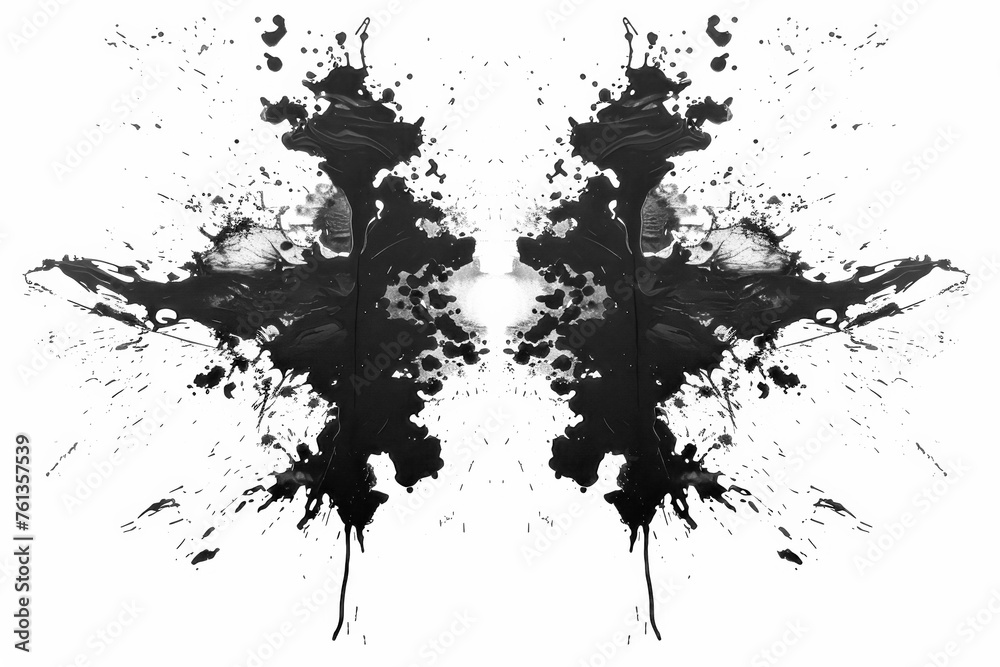 Black and white Rorschach inkblot test image with a symmetrical pattern Black and white Rorschach inkblot test image with a symmetrical pattern