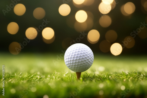 White golf ball is sitting on green grassy field