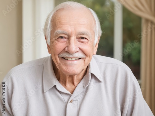 Portrait of a senior man with grey hair and a bright smile