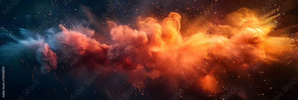 Explosive Burst of Red and Yellow Powder on a Dark Background,
Colorful multi-colored dust splashes background of pastel powder explosion on black background
